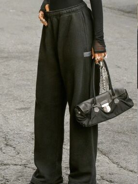 Joah Brown Black Wide-Leg Pull-On Sweatpants